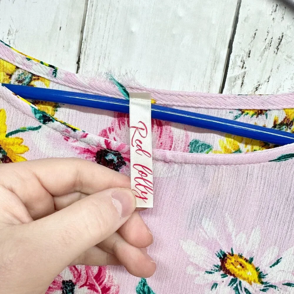 Red Lolly Shirt Women M‎ Short Sleeve High Low Floral Pink Round Neck Polyester - Picture 2 of 7